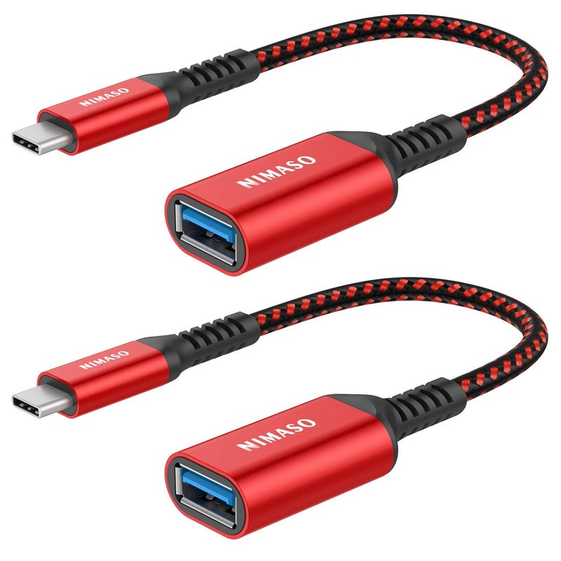 NIMASO USB C to USB 3.1 Adapter 2 Pack, OTG Cable Type C Male to USB Female OTG Adapter Compatible with iPhone 15/15 Pro/15 Plus/15 Pro Max, MacBook Pro, iPad, Samsung Galaxy, Huawei,Google Pixel-Red - Image 1